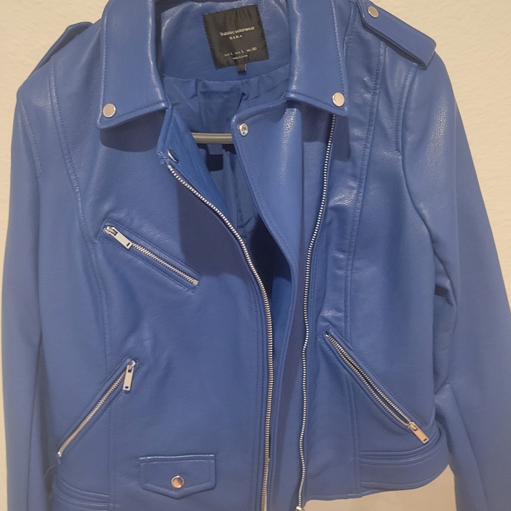 Zara Women's Vibrant Blue faux Leather Jacket